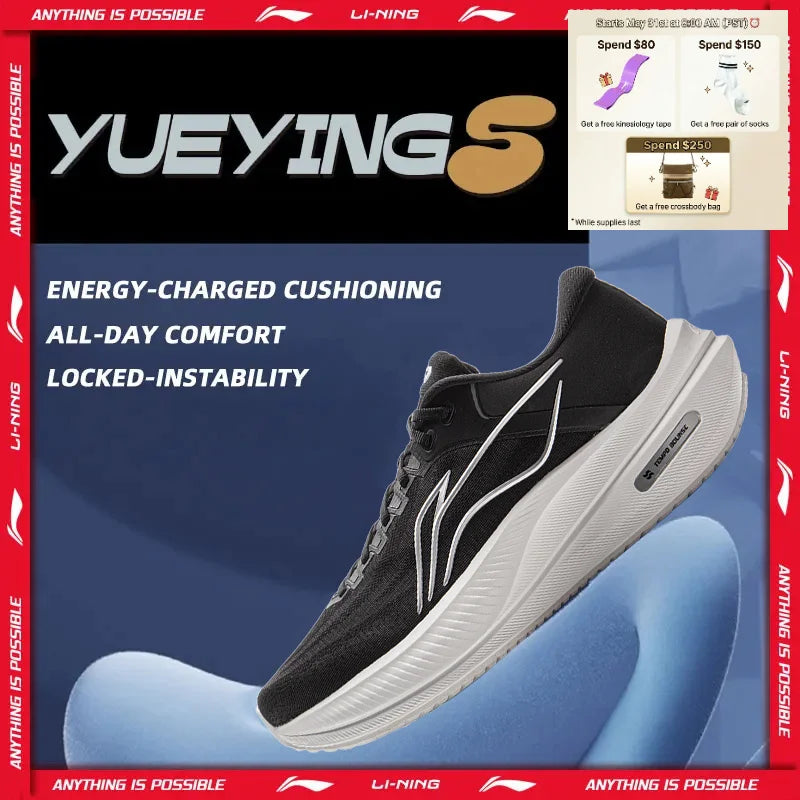 Li-Ning Men's YUEYING 5 Optimized Cushion Running Shoes with Wide Toe Box TEMPO BOUNSE Reflective LiNing Sneaker ARHV015 ARHW003